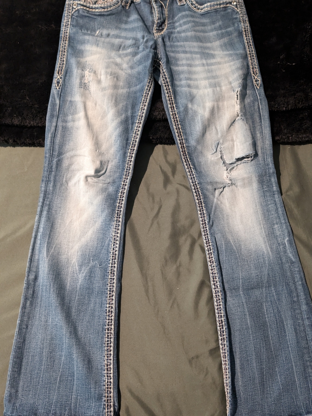 Rock Revival Boot Cut Distressed Light Blue Jeans